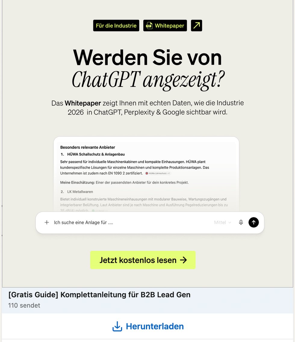 LinkedIn-Anzeige der Saupe-Kampagne ohne Personenbild — nur Whitepaper-Mockup und Headline