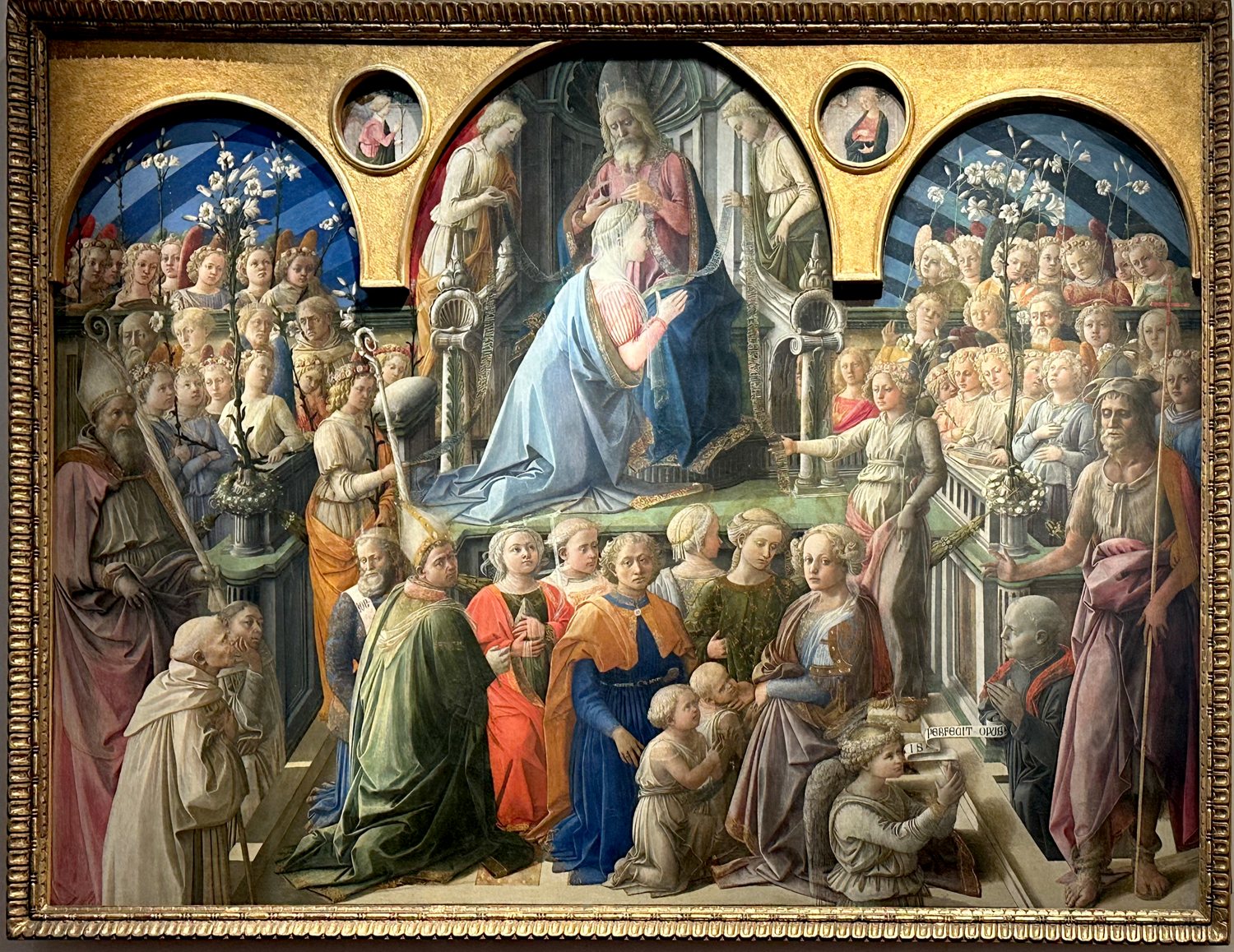 Fra Filippo Lippi: Krönung Mariens (Incoronazione Maringhi), 1439–1447, Tempera auf Holz, 220 × 287 cm, Uffizien Florenz